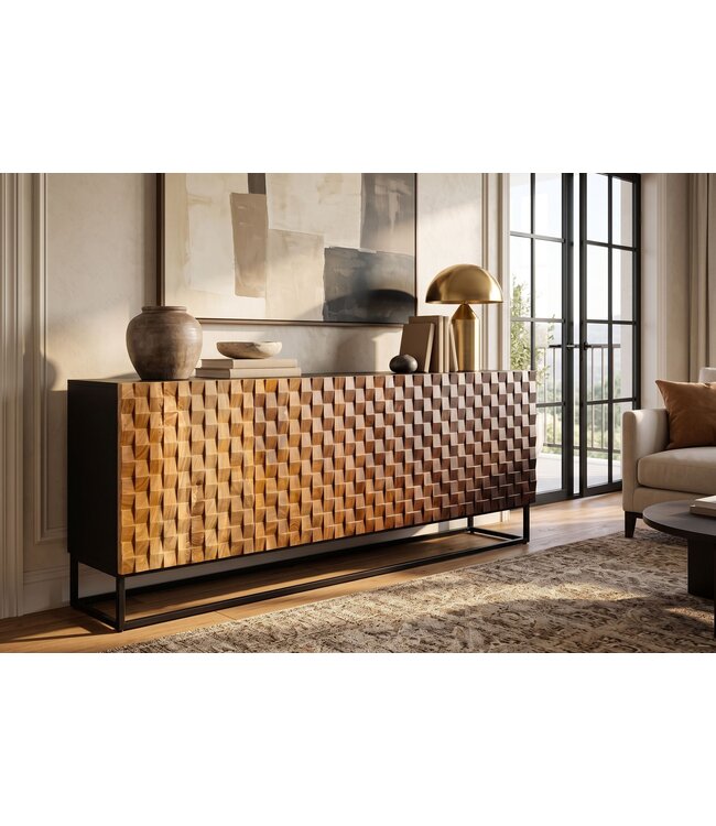 Invicta Interior Dressoir SHADES 180cm 3D front mangohout multicolour bruin met zwart metalen frame - 49604