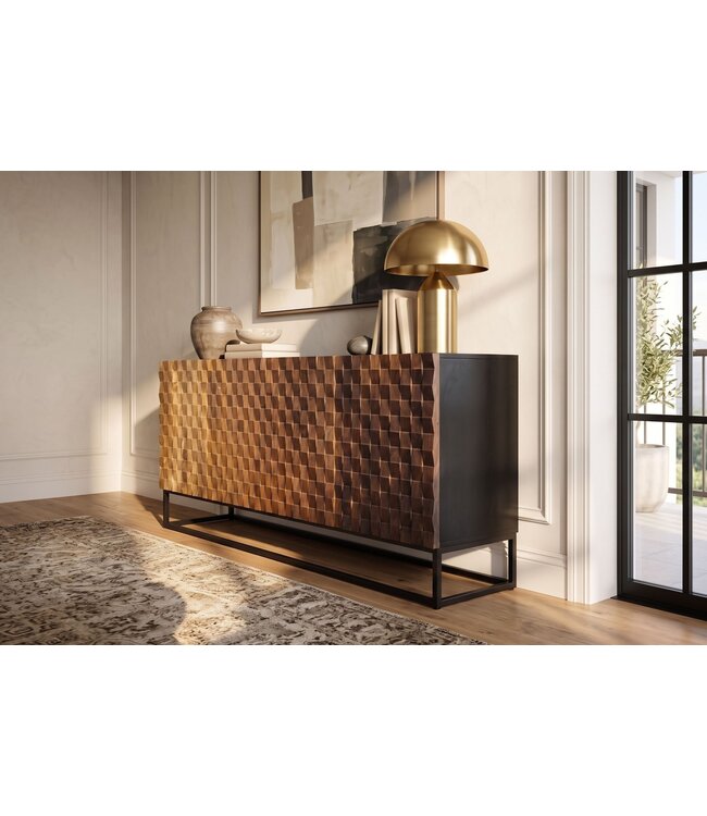 Invicta Interior Dressoir SHADES 180cm 3D front mangohout multicolour bruin met zwart metalen frame - 49604