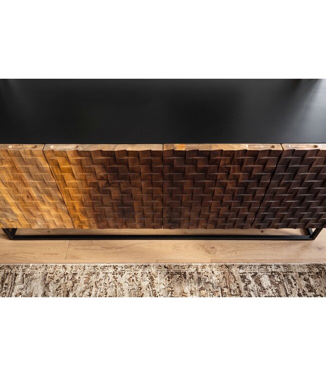 Invicta Interior Dressoir SHADES 180cm 3D front mangohout multicolour bruin met zwart metalen frame - 49604