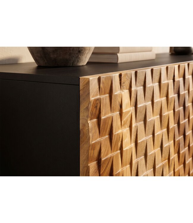 Invicta Interior Dressoir SHADES 180cm 3D front mangohout multicolour bruin met zwart metalen frame - 49604