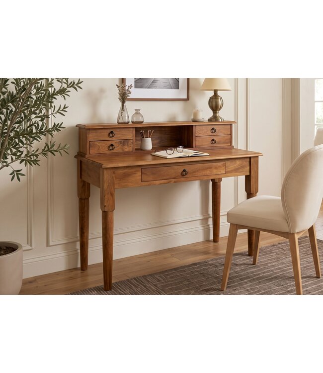 Invicta Interior Davenport kantoorbureau HEMINGWAY 90cm met laden open opbergvak mango hout honing afwerking - 49806