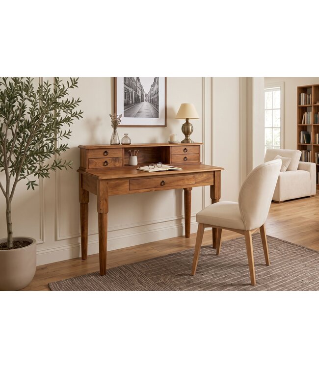 Invicta Interior Davenport kantoorbureau HEMINGWAY 90cm met laden open opbergvak mango hout honing afwerking - 49806