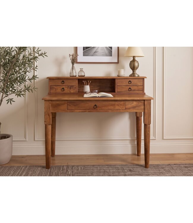 Invicta Interior Davenport kantoorbureau HEMINGWAY 90cm met laden open opbergvak mango hout honing afwerking - 49806