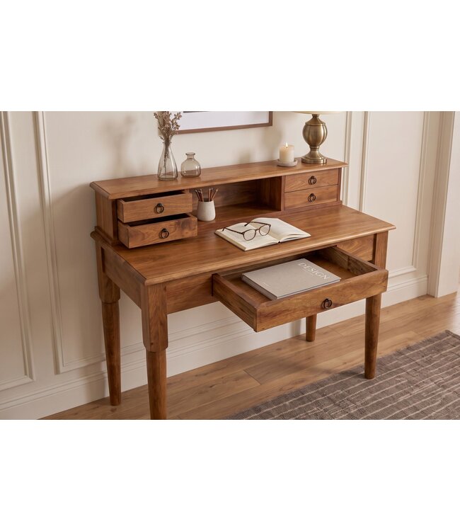 Invicta Interior Davenport kantoorbureau HEMINGWAY 90cm met laden open opbergvak mango hout honing afwerking - 49806