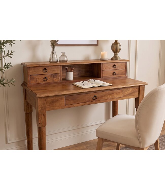 Invicta Interior Davenport kantoorbureau HEMINGWAY 90cm met laden open opbergvak mango hout honing afwerking - 49806