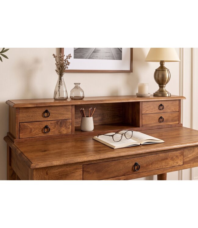 Invicta Interior Davenport kantoorbureau HEMINGWAY 90cm met laden open opbergvak mango hout honing afwerking - 49806