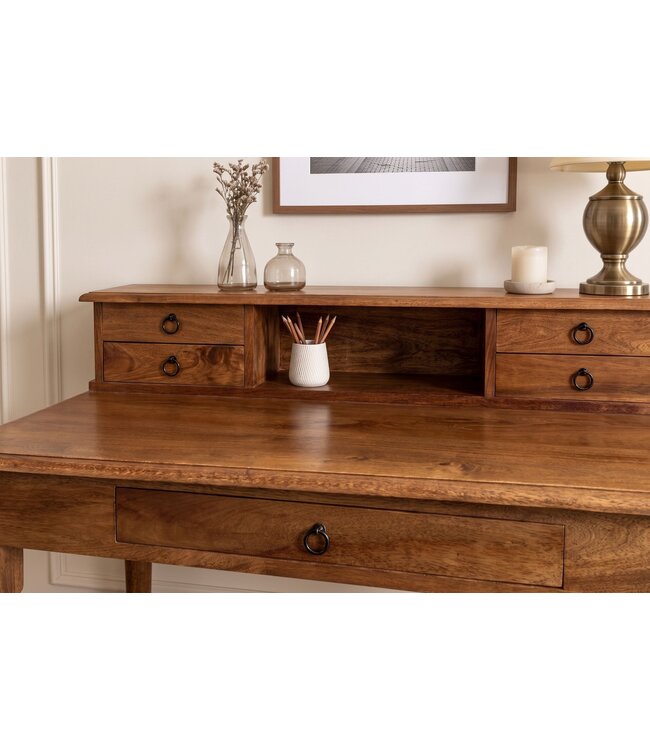 Invicta Interior Davenport kantoorbureau HEMINGWAY 90cm met laden open opbergvak mango hout honing afwerking - 49806