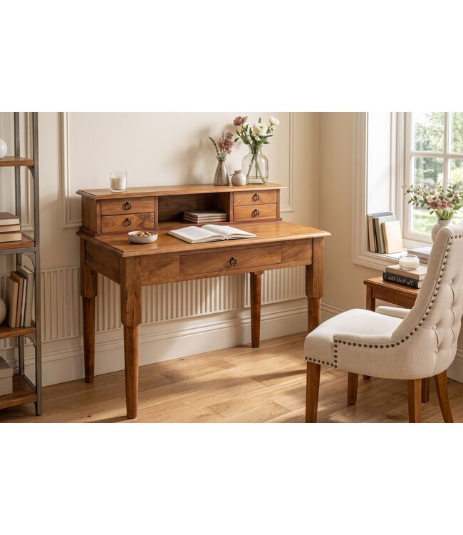 Invicta Interior Davenport kantoorbureau HEMINGWAY 90cm met laden open opbergvak mango hout honing afwerking - 49806
