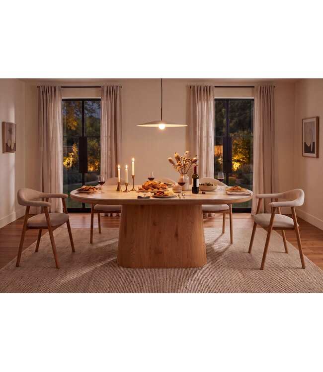 Invicta Interior Eettafel UNIQUE 200cm ovaal eikenhout fineer met travertine blad en voetstuk - 70030