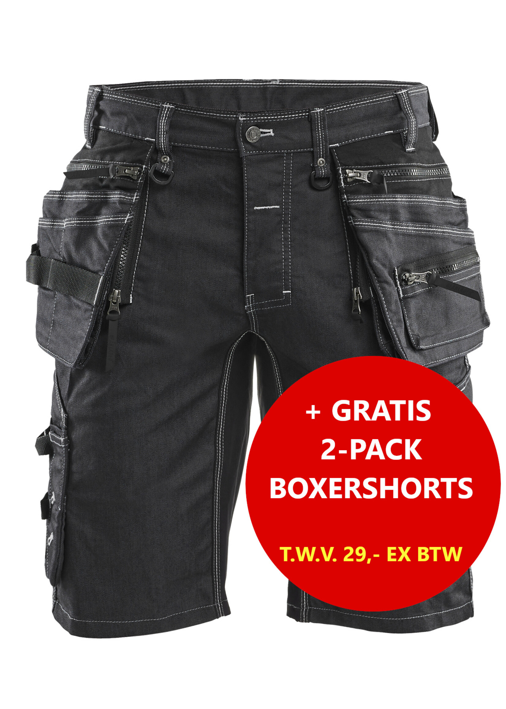 Blåkläder Short denim stretch X1900 Zwart + gratis 2-pack boxershorts
