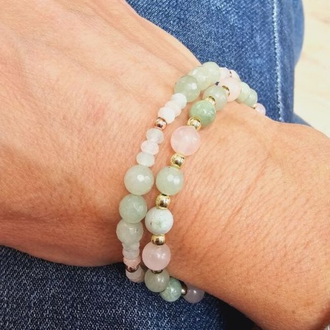 Magneet-Armbanden.nl Natursteinarmband Aventurin, Morganit und goldfarbener Hämatit