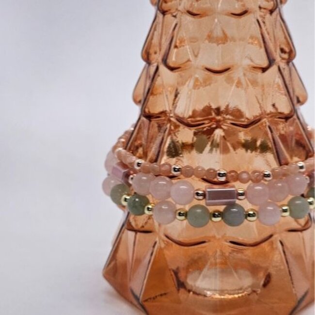 Magneet-Armbanden.nl Natursteinarmband Aventurin, Morganit und goldfarbener Hämatit