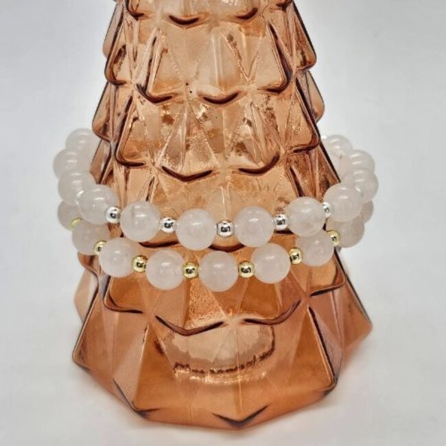 Magneet-Armbanden.nl Natursteinarmband Weiße Jade mit Hämatitperlen