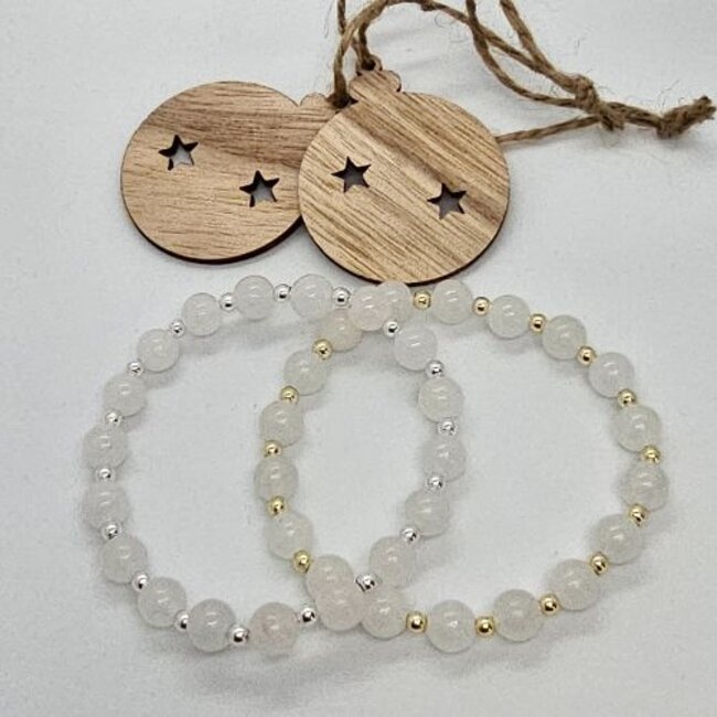 Magneet-Armbanden.nl Natuurstenen armband Witte Jade met hematiet tussenkraaltjes