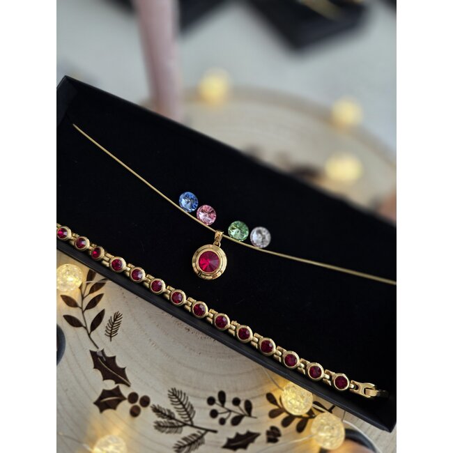 Magneet-Armbanden.nl Silbernes New York Magnet-Schmuckset mit rosa Steinen – Black Friday Deal | Magnetarmbander.de