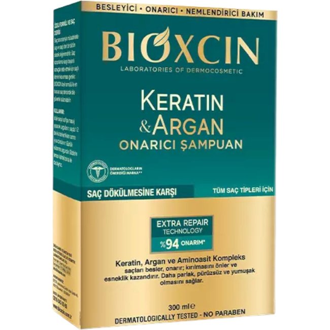 Bioxcin Keratin & Argan Oil Shampoo 300 ml – Restorative & Strengthening – Anti-Hair Loss – Paraben Free
