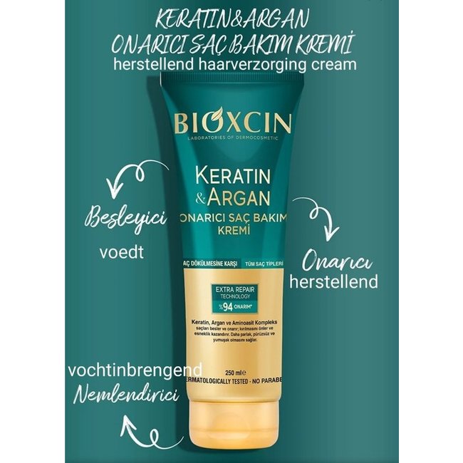 Bioxcin Keratine & Argan Conditioner – 250 ml – Herstellende Verzorging – Voor Beschadigd & Droog Haar – Zonder Siliconen & Parabenen