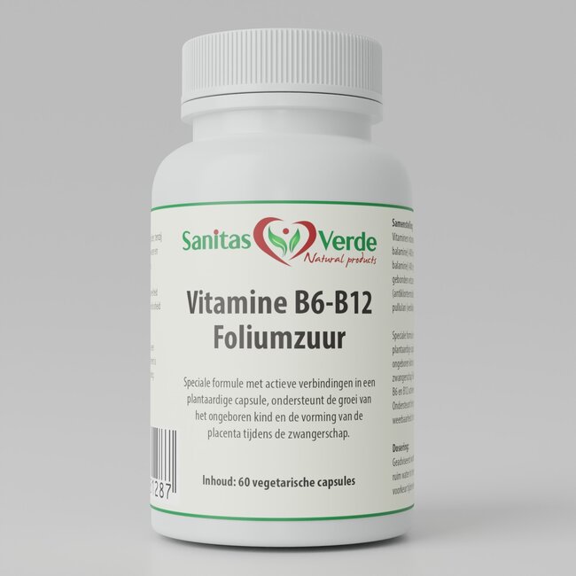 Vitamine B6 B12 Foliumzuur 90 vegan capsules  Ondersteunt energie, zenuwstelsel en bloedvorming*