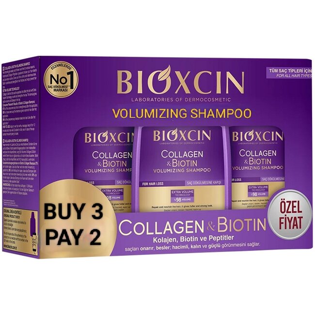 Bioxcin Collageen & Biotine Volume Shampoo – 3x300 ml – Tegen Haaruitval – Met Biocomplex B11 – Voor Vol & Sterk Haar – Hypoallergeen