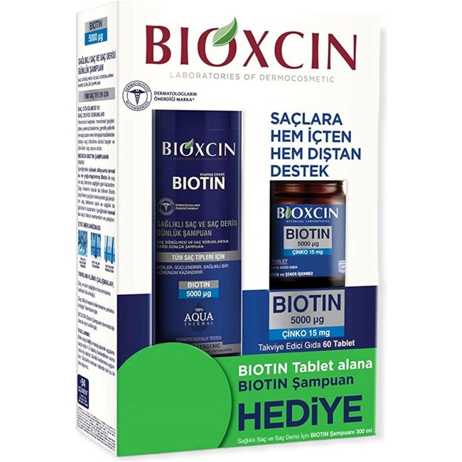 Bioxcin Biotine 5000 mcg – 60 Tabletten + Biotine Shampoo 300 ml – Complete Haarverzorging – Tegen Haaruitval & Voor Sterk Haar