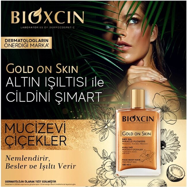 Bioxcin Gold on Skin – 100 ml – Trockenöl mit Gold-Bronze Glow – Luxuriöse Pflege für Haut & Haar – Feuchtigkeitsspendend & Nährend