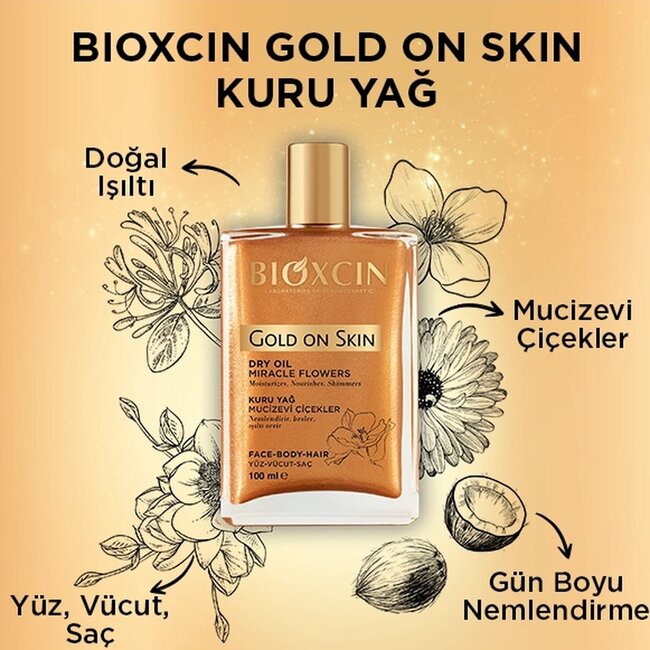 Bioxcin Gold on Skin – 100 ml – Dry Oil with Golden Bronze Glow – Luxury Care for Skin & Hair – Hydrating & Nourishing
