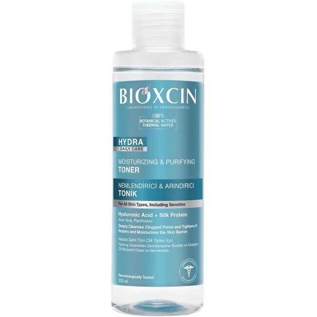 Bioxcin Hydra Toner – 200 ml – Hydraterende & Reinigende Gezichtstoner – Met Hyaluronzuur, Zijdeproteïne & Aloë Vera – Voor Gevoelige Huid