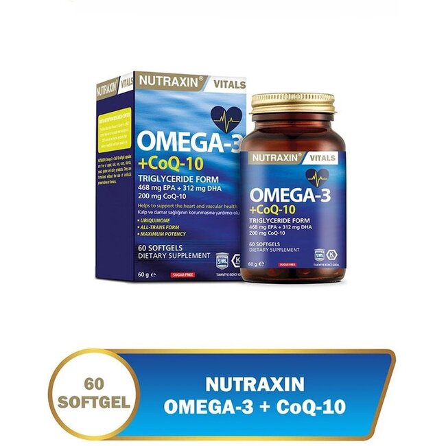 Nutraxin Omega 3 Co-Q10 – Supports Heart, Brain & Energy – 60 Capsules
