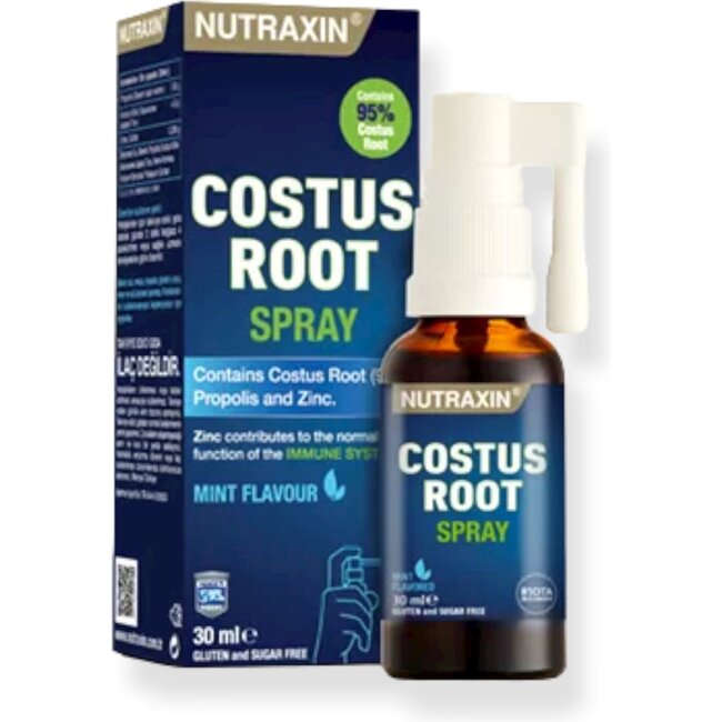 Nutraxin Costus Root (Kust-i Hindi) Spray – 30 ml – Met Propolis, Zink & Munt – Natuurlijk Voor Keel, Immuunsysteem & Ademhaling