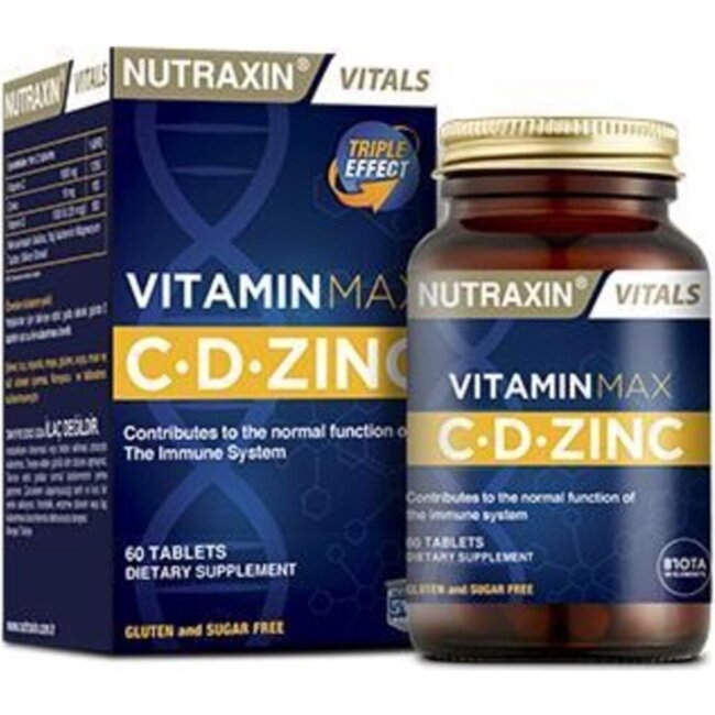 Nutraxin Vitamin Max C+D+Zinc – 60 Tabletten – Immuun Booster met Vitamine C, D & Zink