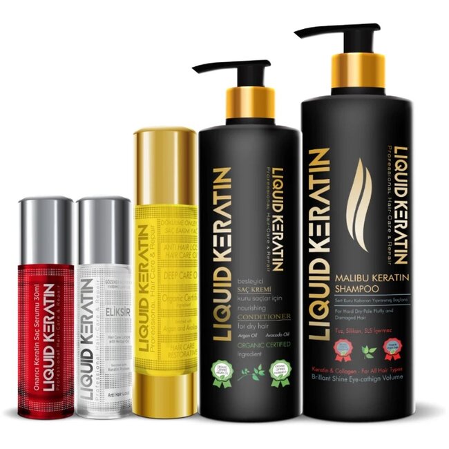Liquid Bio-Keratin Organisches Anti-Haarausfall-Set – 5-teiliges Ultra-Haarpflegeset