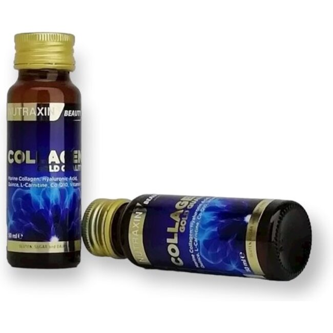 Nutraxin Gold Collagen Beauty Shots Plus 10.000 mg – 10×50 ml – Fischkollagen, Hyaluronsäure, Coenzym Q10, Carnitin & Vitamin C – Beauty Supplement