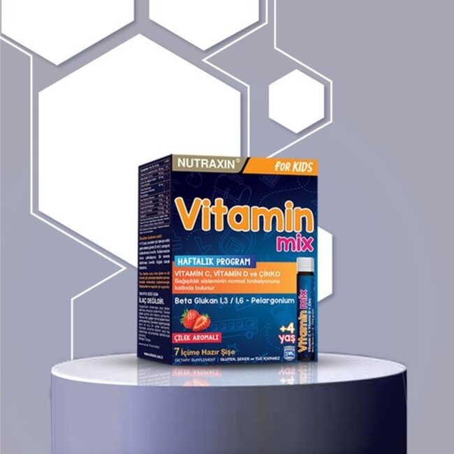 Nutraxin Vitamin Mix voor Kinderen – 7 Drinkflesjes Bevat Vitamine C, Vitamine D en Zink – ter ondersteuning van het immuunsysteem van kinderen vanaf 4 jaar.