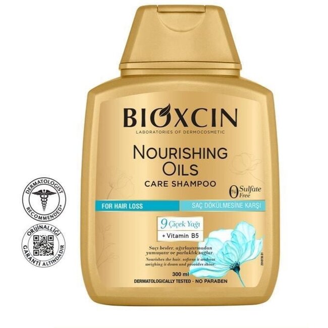 Bioxcin Anti-Hair Loss Shampoo – Nourishing Oils – 9 Flower Oils & Vitamin B5 – Sulfate-Free – 300 ml – For Strong & Shiny Hair