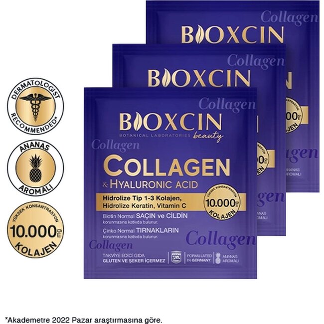 Bioxcin Collageen Beauty Sachet – 30x11 g – Met Hyaluronzuur, Keratine, Biotine, Vitamine C & E – Ananassmaak