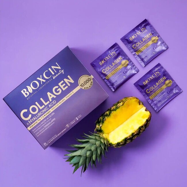 Bioxcin Collageen Beauty Sachet – 30x11 g – Met Hyaluronzuur, Keratine, Biotine, Vitamine C & E – Ananassmaak