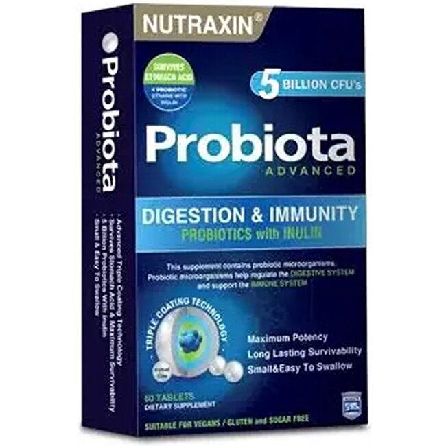 Nutraxin Probiota Advanced – 60 Tabletten – Probiotica met Inuline – Ondersteuning Spijsvertering & Immuunsysteem – Drielaagse Bescherming