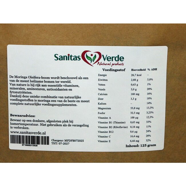 Moringa Delicata Feines Blatt 125 g – 100% Natürlich, Reich an Chlorophyll und Nährstoffen