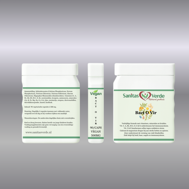Bact-O-Vir 90 vegan capsules 500 mg  Natuurlijke formule met knoflook, oregano en olijfblad voor weerstand en balans*