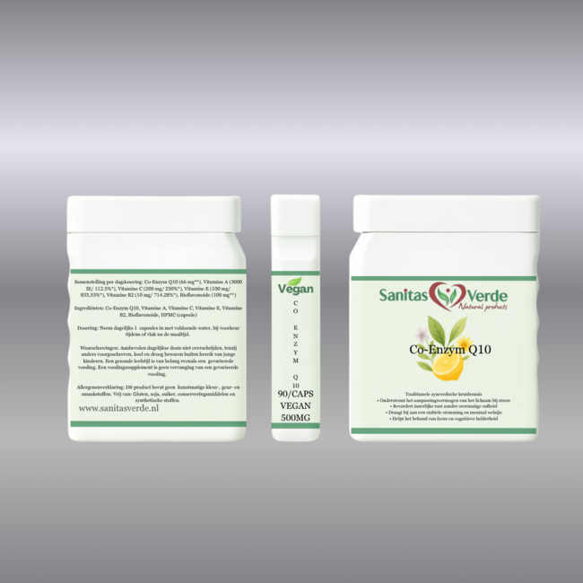 Co-Enzym Q10 90 vegan capsules 500 mg  Natuurlijke energie- en celbeschermingsformule met co-enzym Q10 en vitamine E*