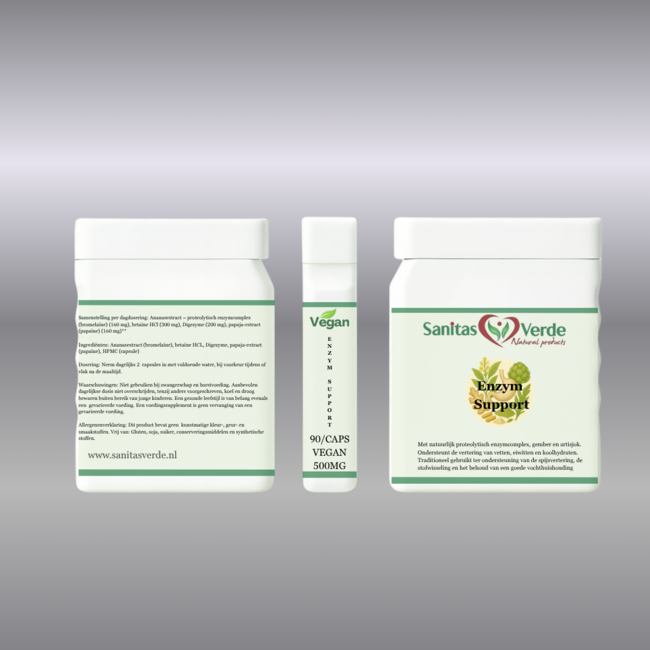 Enzym Support 90 Vegan Capsules à 500 mg  Spijsverteringsenzymen voor een gezonde vertering en opname van voedingsstoffen*