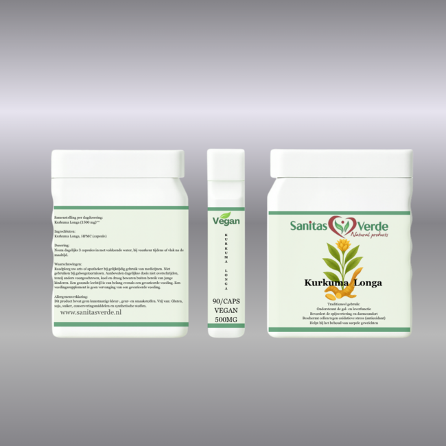 Curcuma Longa Extract 90 vegan capsules with curcumin for joint, digestive and antioxidant support