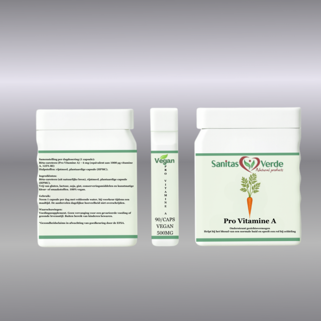Pro Vitamin A Beta-carotene 90 vegan capsules 500 mg natural source for skin and vision