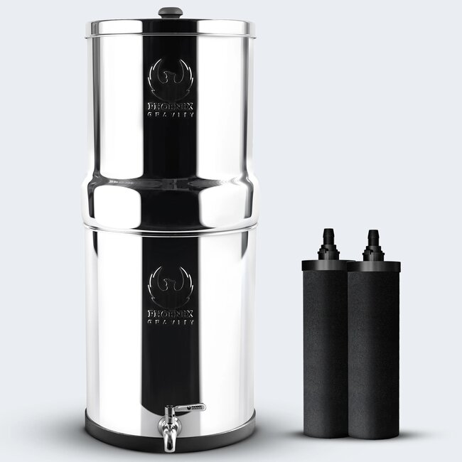 Phoenix Gravity 6L RVS Waterfilter  Compact Zwaartekracht Systeem voor Natuurlijk Gezuiverd Drinkwater Zonder Stroom