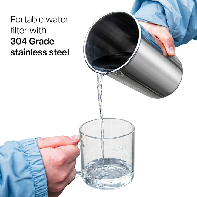Phoenix Gravity 1 Liter Stainless Steel Water Filter complete with 1 mini KokoCarb Filter, carrying bag and 950 ml Drinking Bottle