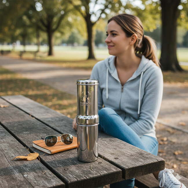 Phoenix Gravity 1L RVS Waterfilter – Complete Waterfilterset 950 ml drinkfles en draagtas