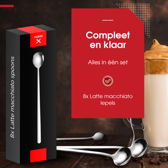 HGMD Latte macchiato lepels - 8 stuks - 17cm - Lange Theelepels - Koffielepels - Longdrinklepels - Barlepel - RVS