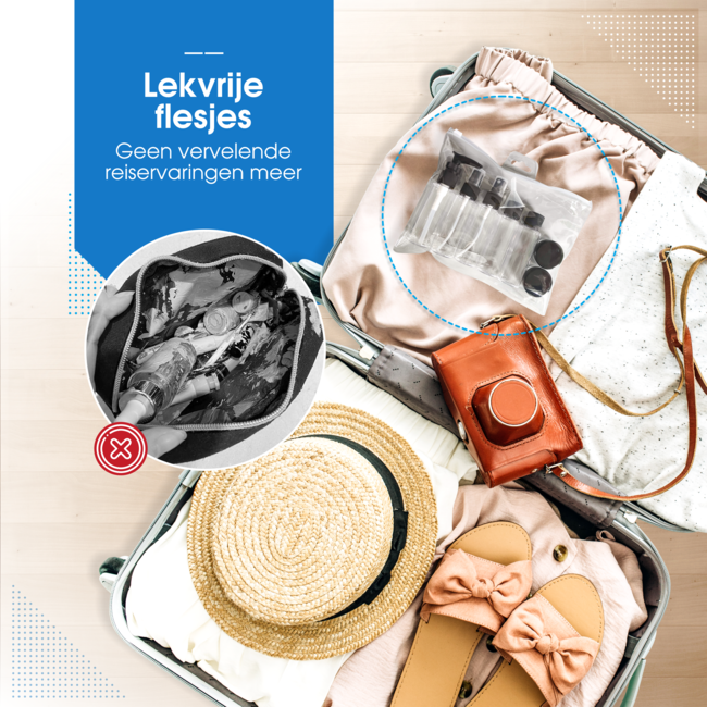 HGMD Reisflesjes Met Etui - 11 Delig - Reisaccessoires - Reisflacons - Cosmetica Potjes - Reis Flesjes - Reisverpakking - Toilettas