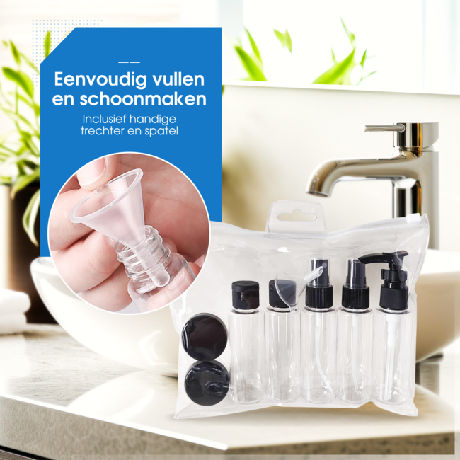HGMD Reisflesjes Met Etui - 11 Delig - Reisaccessoires - Reisflacons - Cosmetica Potjes - Reis Flesjes - Reisverpakking - Toilettas
