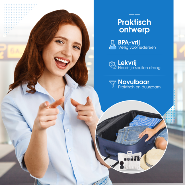 HGMD Reisflesjes Met Etui - 11 Delig - Reisaccessoires - Reisflacons - Cosmetica Potjes - Reis Flesjes - Reisverpakking - Toilettas